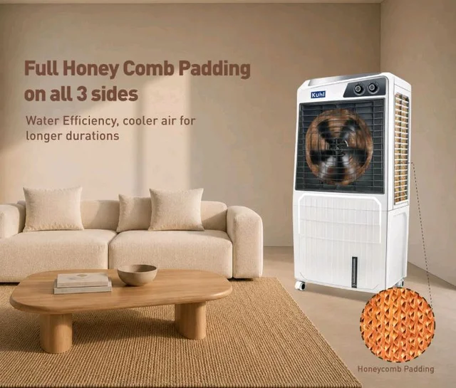 KUHL Brizo DC-60 Portable Desert Air Cooler|200W|60L Capacity| 16" Blades | Honeycomb Cooling Pads for long-lasting Cooling| Powerful Air Delivery | 1350 RPM | 32ft Air Throw | Inverter Compatible