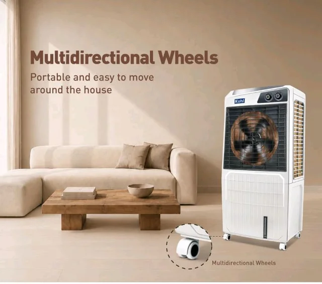 KUHL Brizo DC-60 Portable Desert Air Cooler|200W|60L Capacity| 16" Blades | Honeycomb Cooling Pads for long-lasting Cooling| Powerful Air Delivery | 1350 RPM | 32ft Air Throw | Inverter Compatible