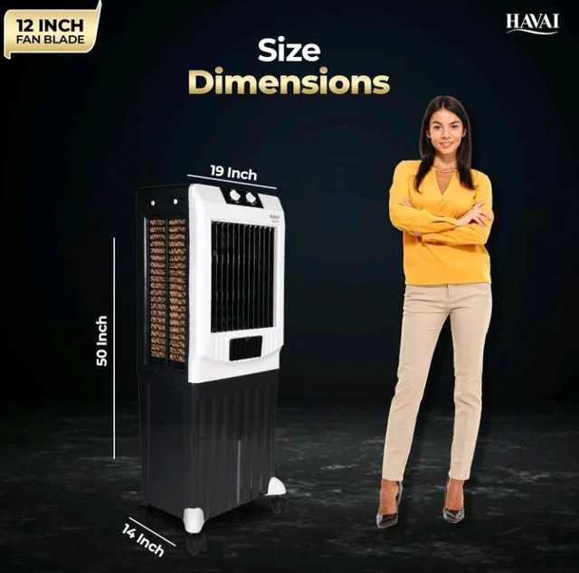 Havai Arizona 12 Personal Air Cooler | 60L | 12" | Black & White
12-Inch Powerful Fan | 60L Large Water Tank | 3-Side Honeycomb Cooling | Up To 8 Ft Air Throw | Black & White Modern Design