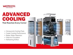 WelTherm 20L Air Cooler with 100% Pure Copper Motor, Low Noise Operation, Honeycomb, Remote Control, Digital Display Touch Panel, Swing, 3 Speed & Modes,12H Timer for Home, Bedroom & Office WX-Arctic