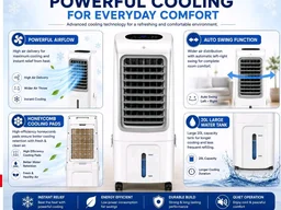 WelTherm 20L Air Cooler with 100% Pure Copper Motor, Low Noise Operation, Honeycomb, Remote Control, Digital Display Touch Panel, Swing, 3 Speed & Modes,12H Timer for Home, Bedroom & Office WX-Arctic