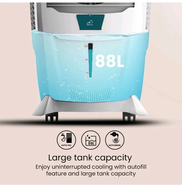 Crompton Ozone 88 Litres Desert Air Cooler for home | Large & Easy Clean Ice Chamber | 4-Way Air Deflection | High Density Honeycomb Pads | Everlast Pump | Auto Fill