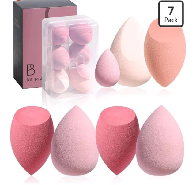 Makeup Sponge Set BS-MALL with Storage Case 7 Pcs for Liquid, Cream, and Powder,SAVE Foundation with 1 Mini Makeup Sponge For Travel Daily Use (T- PINK)