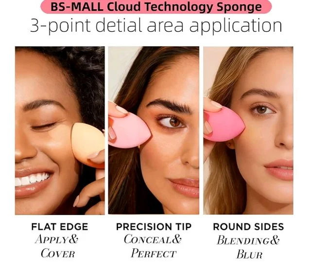 Makeup Sponge Set BS-MALL with Storage Case 7 Pcs for Liquid, Cream, and Powder,SAVE Foundation with 1 Mini Makeup Sponge For Travel Daily Use (T- PINK)