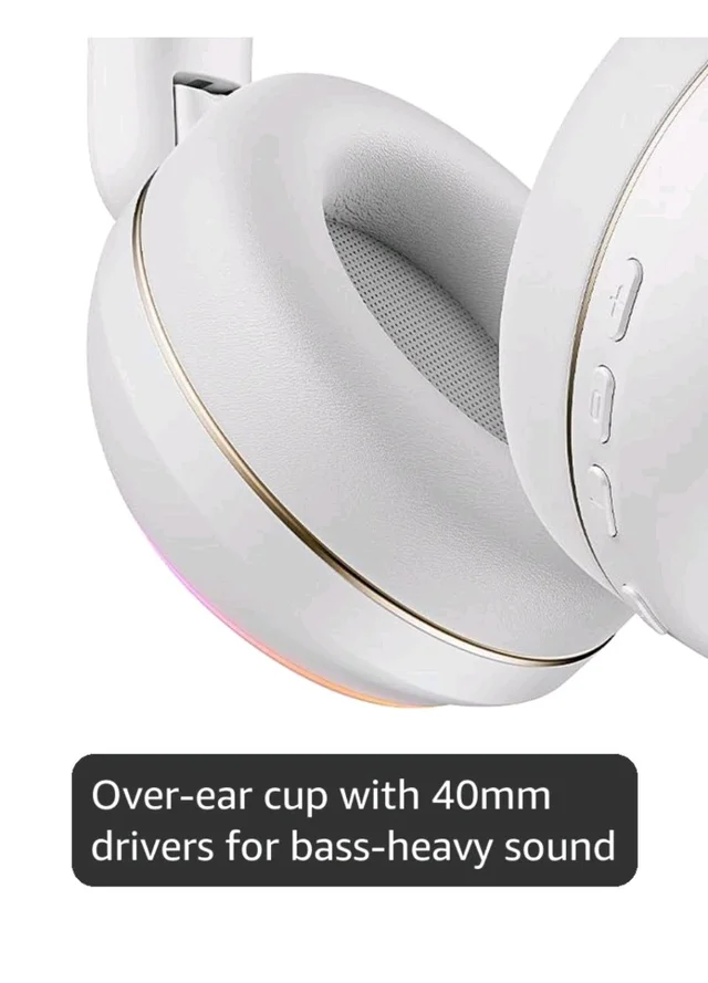 boAt Rockerz 480, RGB LEDs,6 Light Modes, 40mm Drivers,Beast Mode, 60H Battery, ENx Tech, App Support, Bluetooth Headphones, Wireless Over Ear Headphone with Mic (White Sabre)