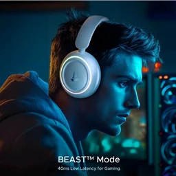 boAt Rockerz 480, RGB LEDs,6 Light Modes, 40mm Drivers,Beast Mode, 60H Battery, ENx Tech, App Support, Bluetooth Headphones, Wireless Over Ear Headphone with Mic (White Sabre)