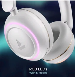 boAt Rockerz 480, RGB LEDs,6 Light Modes, 40mm Drivers,Beast Mode, 60H Battery, ENx Tech, App Support, Bluetooth Headphones, Wireless Over Ear Headphone with Mic (White Sabre)