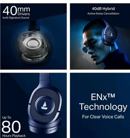 boAt Rockerz Plus 550 ANC, (~40dB) Hybrid ANC, 80Hrs Playback, 40ms Low Latency Beast Mode, 40mm Drivers, BT v5.4, Bluetooth Headphones, Wireless Headphone with Mic (Cosmic Black)
