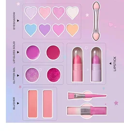 Princess by RENEE Dear Diary Makeup Kit For Kids & Preteens | With 8 Eyeshadows, 2 Blushers, 2 Lipsticks, 2 Lip Gloss Solid, 2 Glitter Gels, 3 Brushes | Dermatologically Tested, Easy To Wash | 1 Unit