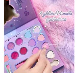 Princess by RENEE Dear Diary Makeup Kit For Kids & Preteens | With 8 Eyeshadows, 2 Blushers, 2 Lipsticks, 2 Lip Gloss Solid, 2 Glitter Gels, 3 Brushes | Dermatologically Tested, Easy To Wash | 1 Unit