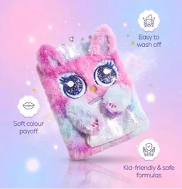 Princess by RENEE Dear Diary Makeup Kit For Kids & Preteens | With 8 Eyeshadows, 2 Blushers, 2 Lipsticks, 2 Lip Gloss Solid, 2 Glitter Gels, 3 Brushes | Dermatologically Tested, Easy To Wash | 1 Unit