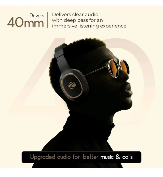 Zebronics Thunder (2026 Upgrade) Wireless Headphones, BT v6.0, True 60 hrs Playback, 40mm Drivers, ENC, Gaming Mode, Dual Pairing, AUX & microSD, Rapid Charging, Call Function (Brown)