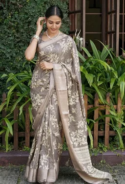 MIRCHI FASHION Women Sari Cotton Silk Blend Printed | Elegant Smooth Texture Drape for Farewell and Occasional Wear with Blouse Piece