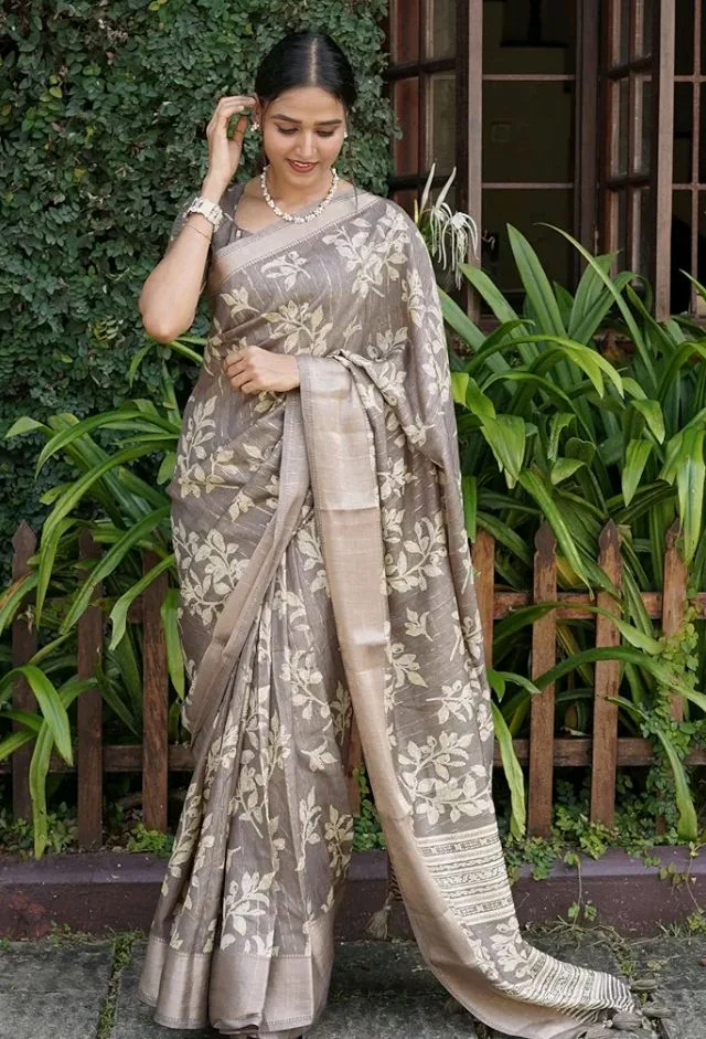 MIRCHI FASHION Women Sari Cotton Silk Blend Printed | Elegant Smooth Texture Drape for Farewell and Occasional Wear with Blouse Piece
