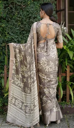 MIRCHI FASHION Women Sari Cotton Silk Blend Printed | Elegant Smooth Texture Drape for Farewell and Occasional Wear with Blouse Piece