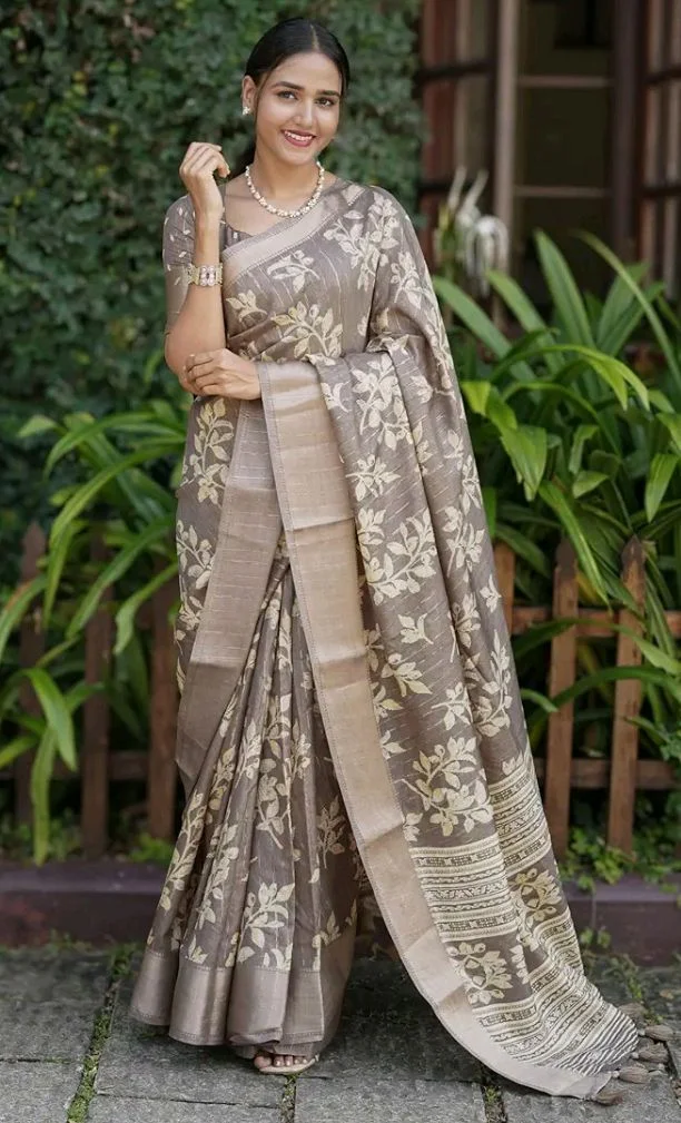 MIRCHI FASHION Women Sari Cotton Silk Blend Printed | Elegant Smooth Texture Drape for Farewell and Occasional Wear with Blouse Piece