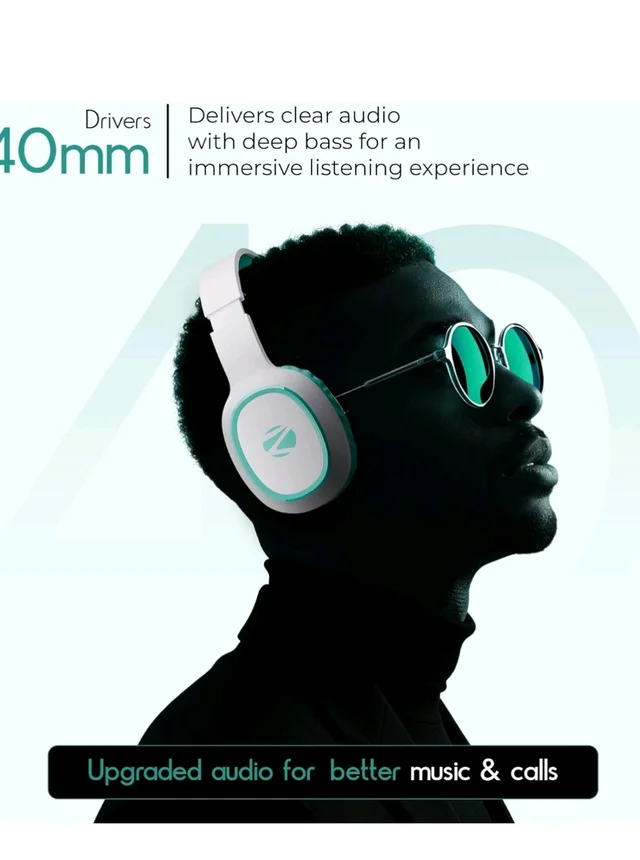 Zebronics Thunder (2026 Upgrade) Wireless Headphones, BT v6.0, True 60 hrs Playback, 40mm Drivers, ENC, Gaming Mode, Dual Pairing, AUX & microSD, Rapid Charging, Call Function (Sea Green)