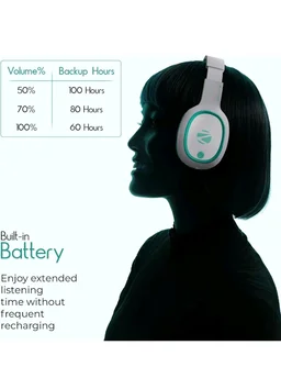Zebronics Thunder (2026 Upgrade) Wireless Headphones, BT v6.0, True 60 hrs Playback, 40mm Drivers, ENC, Gaming Mode, Dual Pairing, AUX & microSD, Rapid Charging, Call Function (Sea Green)