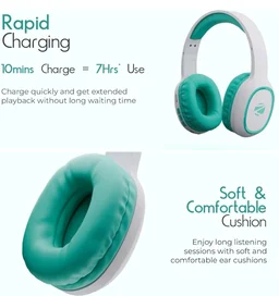 Zebronics Thunder (2026 Upgrade) Wireless Headphones, BT v6.0, True 60 hrs Playback, 40mm Drivers, ENC, Gaming Mode, Dual Pairing, AUX & microSD, Rapid Charging, Call Function (Sea Green)
