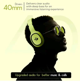 ZEBRONICS Thunder Bluetooth Wireless On Ear Headphone FM, mSD, 60hrs Playback with Mic (Neon Yellow)