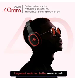 Zebronics Thunder (2026 Upgrade) Wireless Headphones, BT v6.0, True 60 hrs Playback, 40mm Drivers, ENC, Gaming Mode, Dual Pairing, AUX & microSD, Rapid Charging, Call Function (Red)
