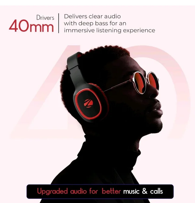 Zebronics Thunder (2026 Upgrade) Wireless Headphones, BT v6.0, True 60 hrs Playback, 40mm Drivers, ENC, Gaming Mode, Dual Pairing, AUX & microSD, Rapid Charging, Call Function (Red)