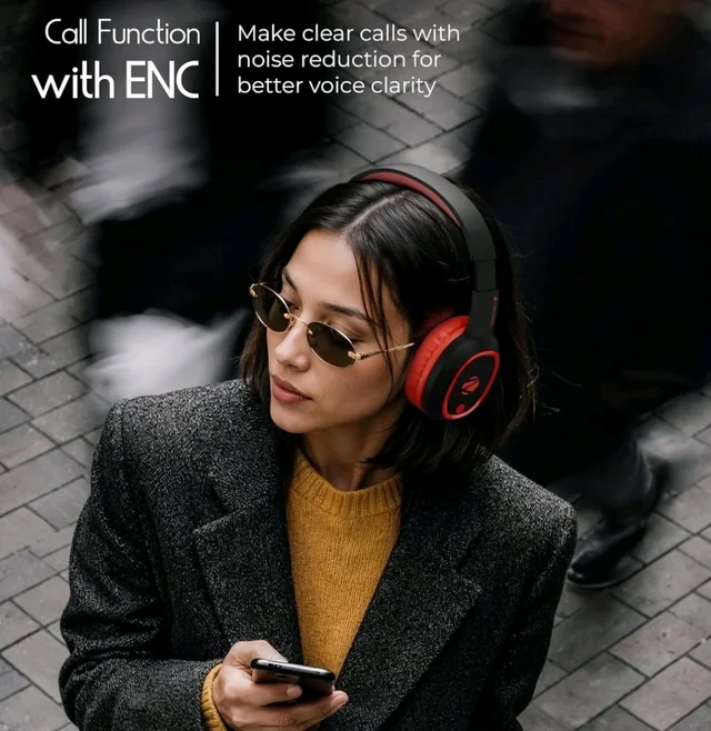 Zebronics Thunder (2026 Upgrade) Wireless Headphones, BT v6.0, True 60 hrs Playback, 40mm Drivers, ENC, Gaming Mode, Dual Pairing, AUX & microSD, Rapid Charging, Call Function (Red)