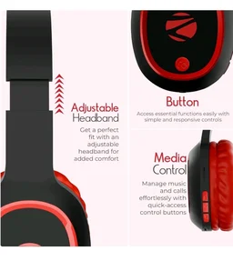 Zebronics Thunder (2026 Upgrade) Wireless Headphones, BT v6.0, True 60 hrs Playback, 40mm Drivers, ENC, Gaming Mode, Dual Pairing, AUX & microSD, Rapid Charging, Call Function (Red)