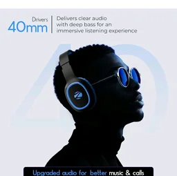 Zebronics Thunder (2026 Upgrade) Wireless Headphones, BT v6.0, True 60 hrs Playback, 40mm Drivers, ENC, Gaming Mode, Dual Pairing, AUX & microSD, Rapid Charging, Call Function (Blue)