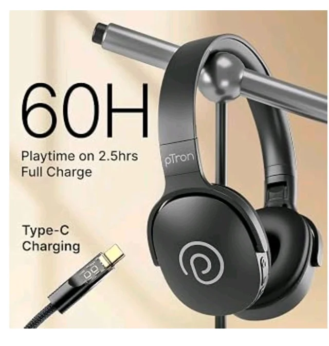 pTron Studio w/ 60Hrs Playtime, Wireless Over-Ear Headphones with HD Mic, Dual-Device Pairing, Immersive Sound, 40mm Drivers, BT5.4, 3.5mm Aux Port, TF Card Slot & Type-C Fast Charging (Jet Black)
600+ bought in past month