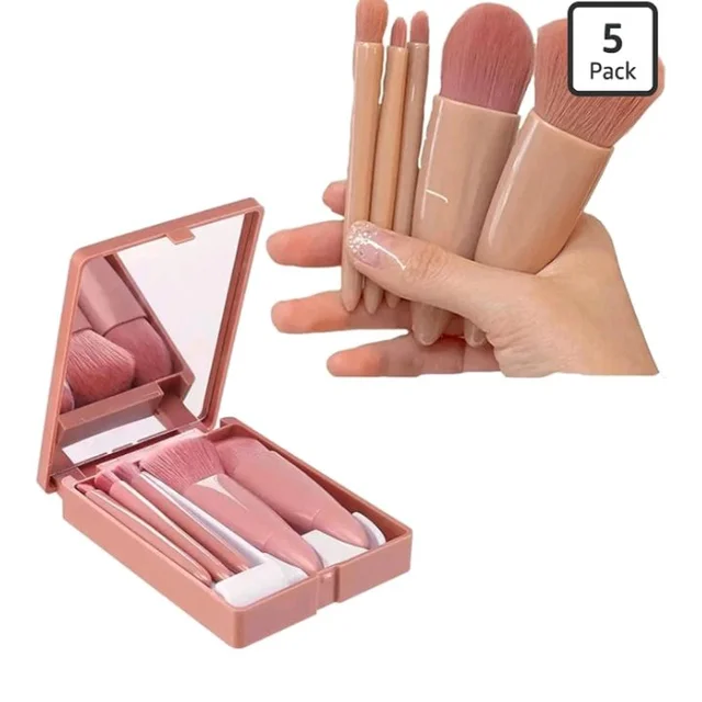 Mini Makeup Brush Set with Mirror Case, 5-Piece Portable Travel Cosmetic Brush Kit, Soft Synthetic Bristles for Foundation, Powder, Blush, Eyeshadow, Concealer & Lip Makeup, Compact Beauty Brush Set for Women
50+ bought in past month