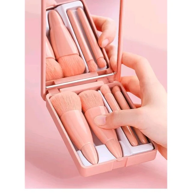 Mini Makeup Brush Set with Mirror Case, 5-Piece Portable Travel Cosmetic Brush Kit, Soft Synthetic Bristles for Foundation, Powder, Blush, Eyeshadow, Concealer & Lip Makeup, Compact Beauty Brush Set for Women
50+ bought in past month