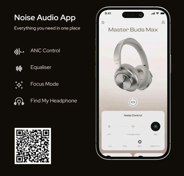 Noise Master Buds Max, Sound by Bose Wireless Over-Ear Headphones, Adaptive ANC, LHDC 5.0, Immersive Spatial Audio,Upto 60H Playtime, Fast Pairing, Wear Detection(Silver)