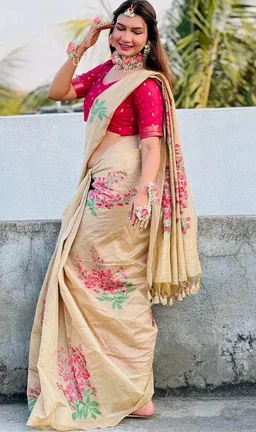SGF11 Women's Kanjivaram Soft Cotton Linen Silk Saree With Blouse Piece
