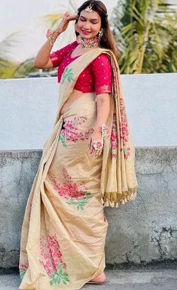SGF11 Women's Kanjivaram Soft Cotton Linen Silk Saree With Blouse Piece