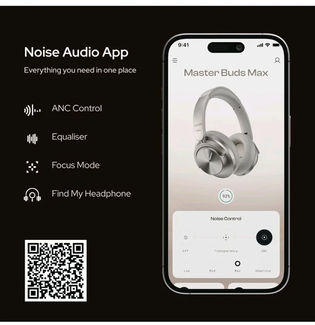 Noise Master Buds Max, Sound by Bose Wireless Over-Ear Headphones, Adaptive ANC, LHDC 5.0, Immersive Spatial Audio,Upto 60H Playtime, Fast Pairing, Wear Detection(Titanium)