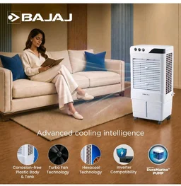 Bajaj DMH 90 Neo 90L Desert Air Cooler for Home|For Larger Room|Anti-Bacterial Honeycomb Cooling Pad|High-Speed|Ice Chamber|90Ft Air Throw|3-Speed Control|3 Year Comprehensive Product Warranty|Wh