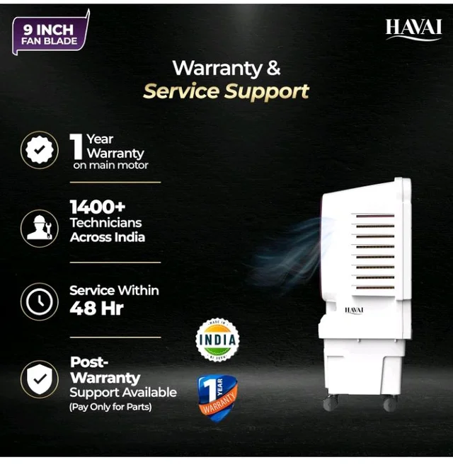 Havai Arizona 9 Mini Personal Air Cooler | India’s First 9-Inch Blade Cooler | 2600 RPM | 5 Ft Air Throw | 3-Side Honeycomb | 12L Tank | Motorised Louvers | 80W | Ideal for 50 Sq Ft