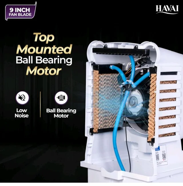 Havai Arizona 9 Mini Personal Air Cooler | India’s First 9-Inch Blade Cooler | 2600 RPM | 5 Ft Air Throw | 3-Side Honeycomb | 12L Tank | Motorised Louvers | 80W | Ideal for 50 Sq Ft