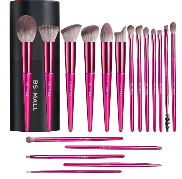 BS-MALL Makeup Brush Set 18 Pcs Premium Synthetic Foundation Powder Concealers Eye shadows Blush Makeup Brushes with black case (HOT PINK)