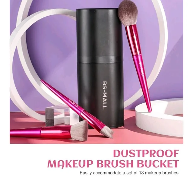 BS-MALL Makeup Brush Set 18 Pcs Premium Synthetic Foundation Powder Concealers Eye shadows Blush Makeup Brushes with black case (HOT PINK)