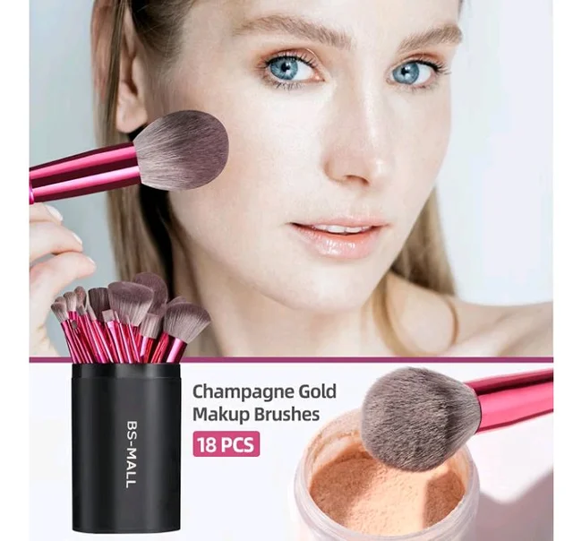 BS-MALL Makeup Brush Set 18 Pcs Premium Synthetic Foundation Powder Concealers Eye shadows Blush Makeup Brushes with black case (HOT PINK)