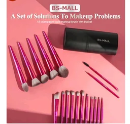 BS-MALL Makeup Brush Set 18 Pcs Premium Synthetic Foundation Powder Concealers Eye shadows Blush Makeup Brushes with black case (HOT PINK)