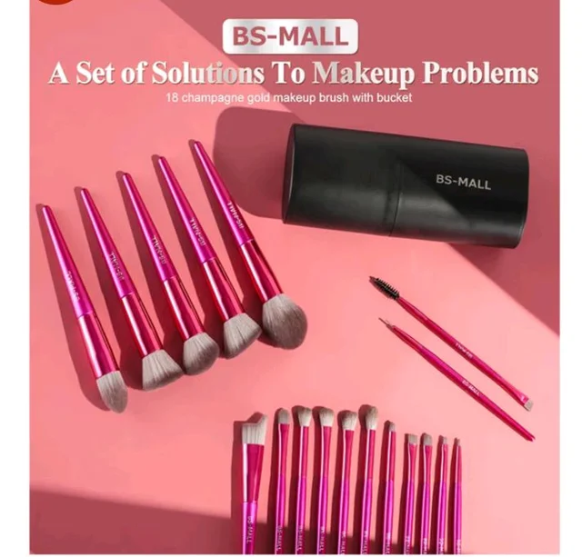 BS-MALL Makeup Brush Set 18 Pcs Premium Synthetic Foundation Powder Concealers Eye shadows Blush Makeup Brushes with black case (HOT PINK)
