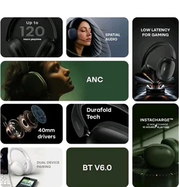 Noise Newly Launched Airwave Max XR Wireless Over-Ear Headphones with 120H Playtime, ANC, HFA Tech, Spatial Audio, Dual Pairing,BT V6.0(Carbon Black)