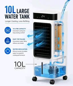 WelTherm 2-in-1 Air Cooler & Heater with 10L Water Tank, Ice Crystal Boxes, Remote Control, Digital LED Touch Panel, 3 Speeds, Swing, 12H Timer & Ionizer, AW-Ultima