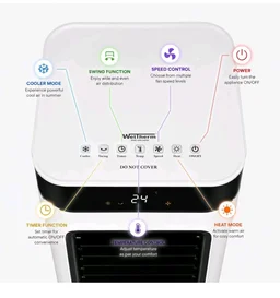 WelTherm 2-in-1 Air Cooler & Heater with 10L Water Tank, Ice Crystal Boxes, Remote Control, Digital LED Touch Panel, 3 Speeds, Swing, 12H Timer & Ionizer, AW-Ultima
