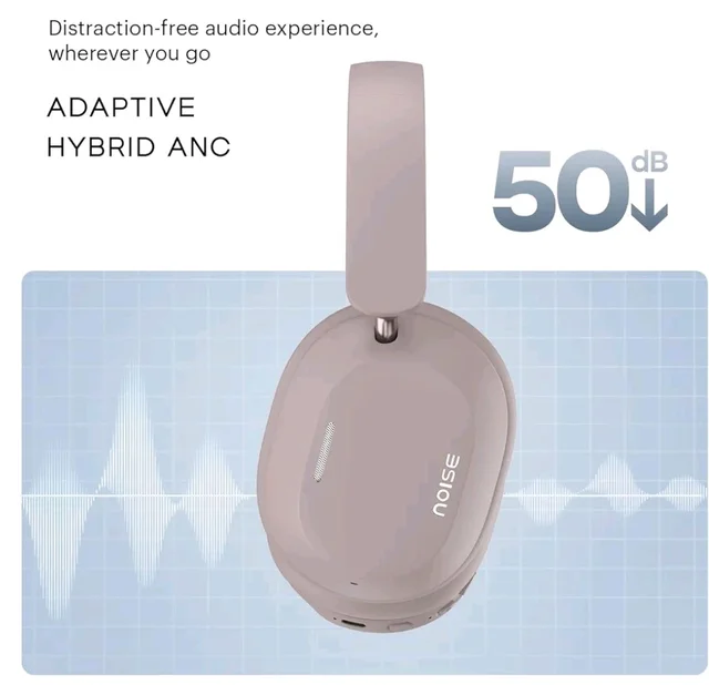 Noise Airwave Max 5 Wireless Over-Ear Headphones with Adaptive Hybrid ANC (up to 50dB), HFA Tech, 80H Playtime, Dual Pairing(Mauve Haze)