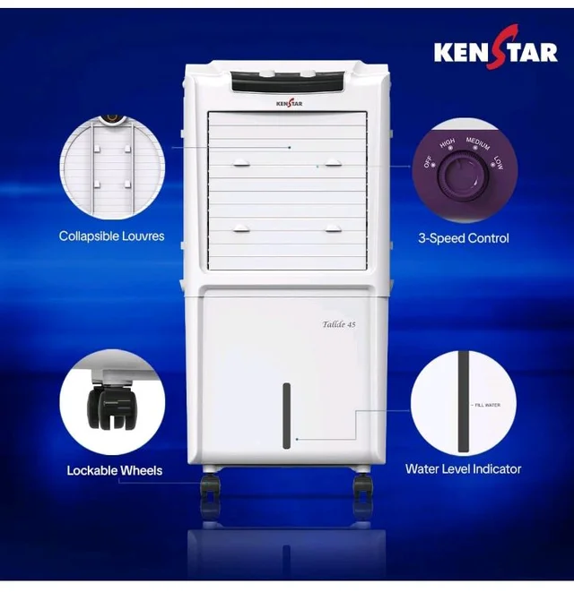 Kenstar TallDe HC 45 Personal Air Cooler 45L Honeycomb Pads High Speed Fan Inverter Compatible 5 Star BEE Rating 5 Year Comprehensive