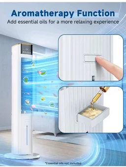 HIFRESH 107CM Tower Fans w/Cooling, Memory & Aroma Function, Remote & Touch Screen, 4 Modes & 3 Speeds,15H Timer, 4.2L Dual Tanks, 6 Ice Pack, 22Ft Air Throw, Low Power Consumption Tower Fan for